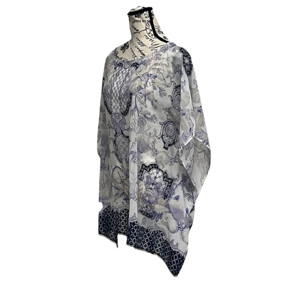 Chicos Sheer Floral Poncho Beach Boho Peasent Hippie Fairy S/M Boxy Lagenlook - Picture 2 of 7